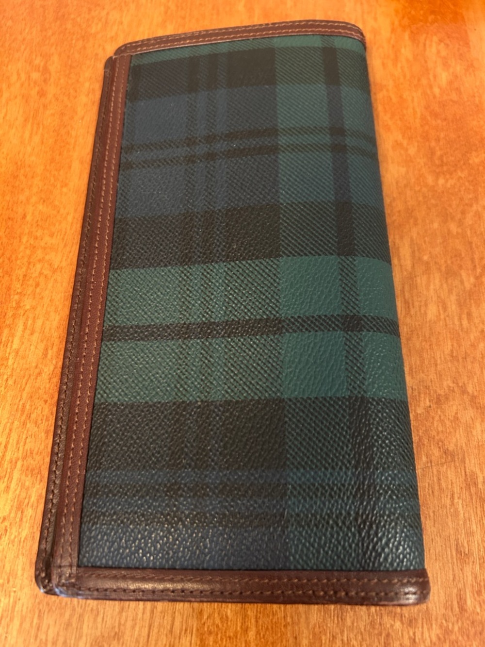 Leather-Trim Green & Black Plaid Women’s Wallet